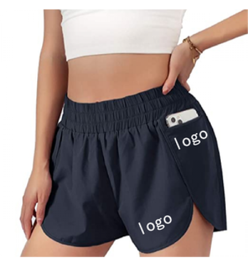 HIC Wholesale Quick-Dry Women's Running Shorts Sport Layer Elastic Waist Active Workout Shorts With Pockets Yoga Short