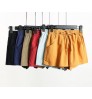 Woman Cotton Linen Fabric Shorts Drawstring Solid Summer Casual Beach Elastic Waist Pocketed Shorts Women 2021