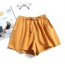 Woman Cotton Linen Fabric Shorts Drawstring Solid Summer Casual Beach Elastic Waist Pocketed Shorts Women 2021