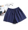 Woman Cotton Linen Fabric Shorts Drawstring Solid Summer Casual Beach Elastic Waist Pocketed Shorts Women 2021