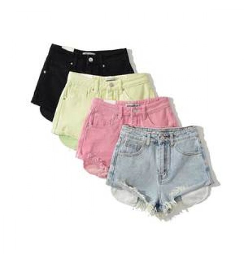 Customized summer new European women's fashion washed mid waist rolled edge denim casual shorts