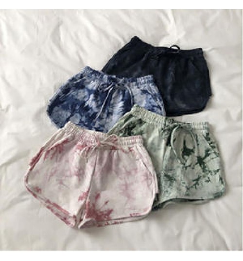 2022 New Fashion Women Girls Summer Beach Tie-dye Shorts Drawstring Elastic Waist Running Sports Short Pants Slim Casual Shorts