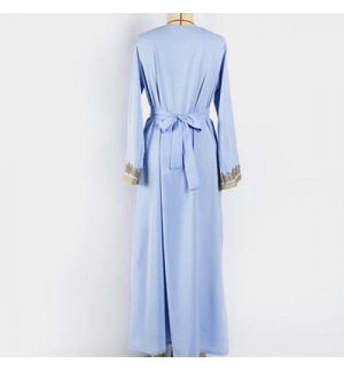Skirt Solid Color Abaya Large Size Dress Short Sleeve Loose Long Skirt Summer Skirk Wholesale +belt
