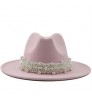 New Elegant Lady Winter Wide Brim Hat Women Wool Fedora Felt Hat With Pearl