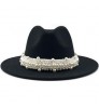 New Elegant Lady Winter Wide Brim Hat Women Wool Fedora Felt Hat With Pearl
