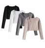 Women Female Long Sleeve Elegant New Office Lady Shirt Blouse Crew Neck Base Inside Top